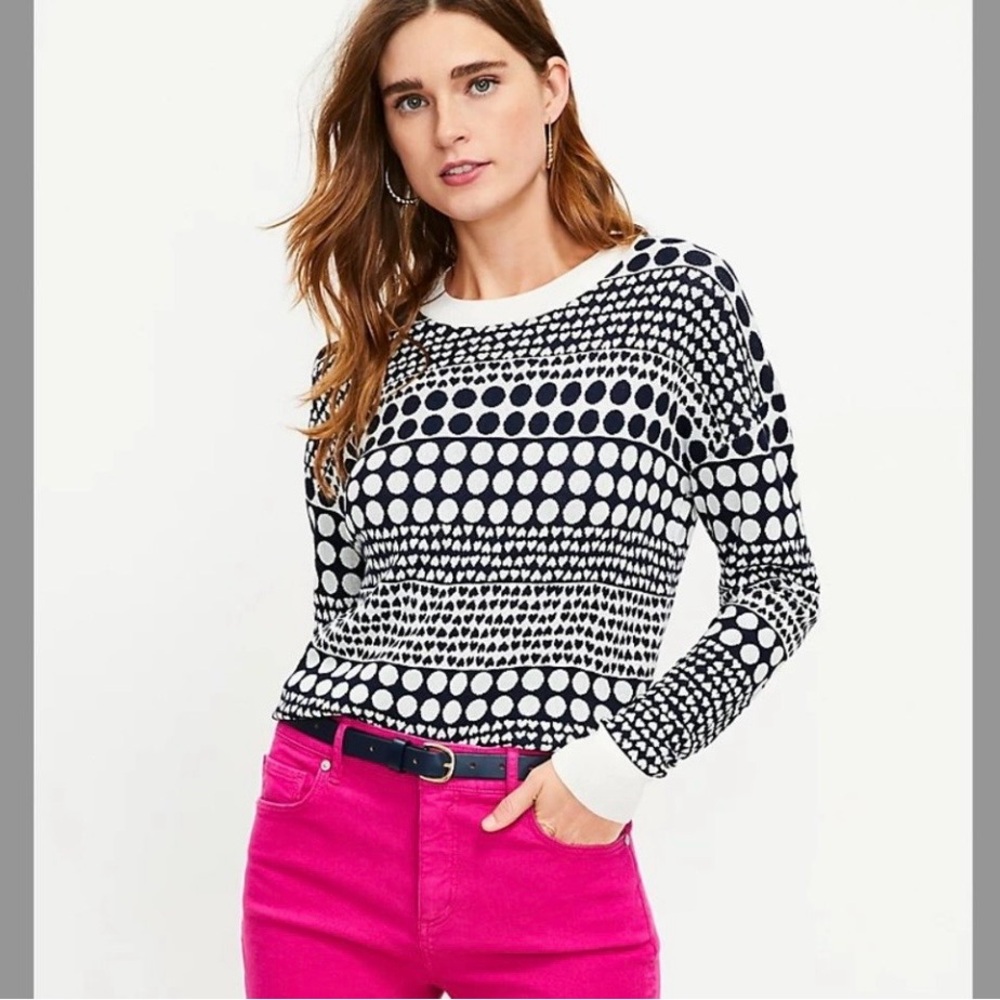 LOFT Black White Mixed Print Crewneck Sweater XS